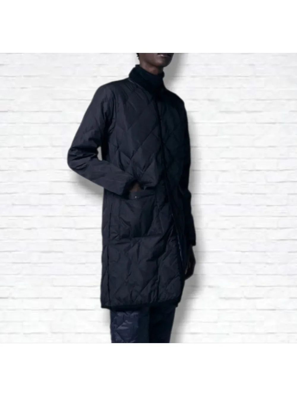 TAION City Chore Coat Black Quilted Piping Collar Long Down Coat Size S BNWT - Picture 1 of 16